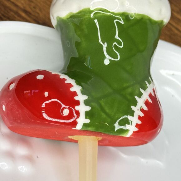 Nora Fleming Retired Mini Christmas Stocking Toothpick Holder Embossed Quilt EUC - Picture 2 of 7